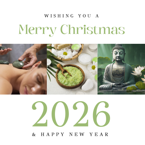 Zakelijke kerstkaart wellness 2026 groen boeddha natuur