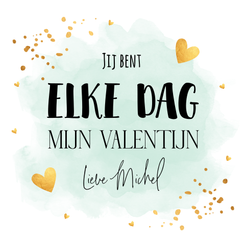 Valentijnskaart mintgroen watercolour goudlook