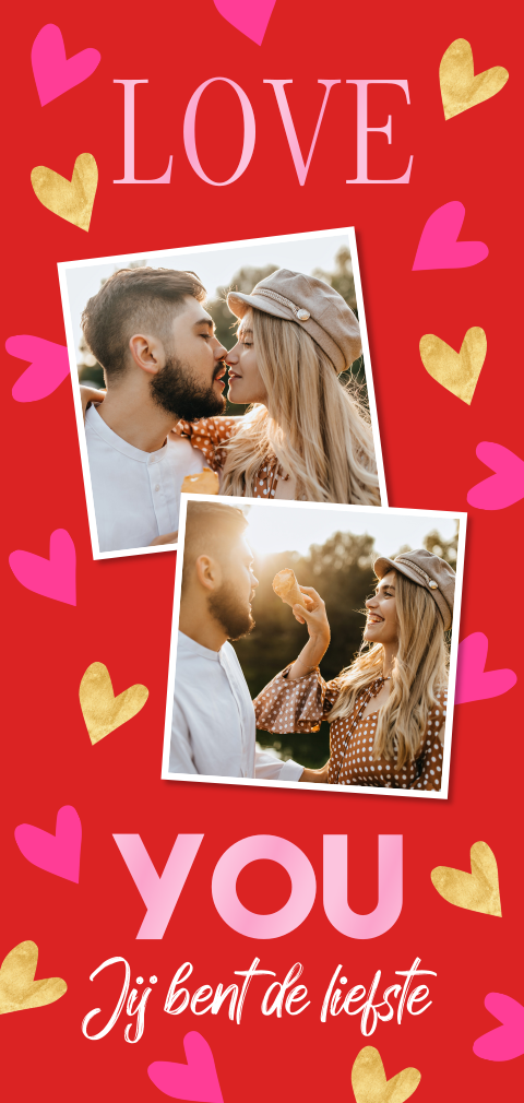 Valentijnskaart rood roze foto hartjes hoogglans