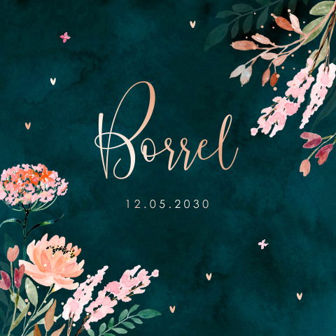 Kraamborrelkaart meisje waterverf bloemen foliedruk