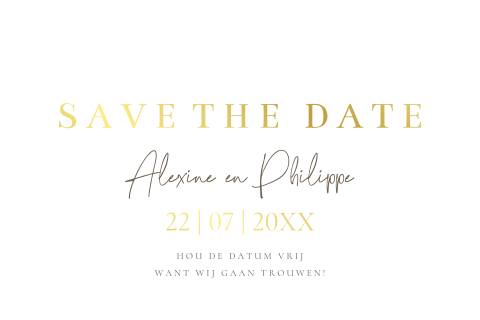 Klassieke Save the Date kaart wit gaatje lint goudfolie