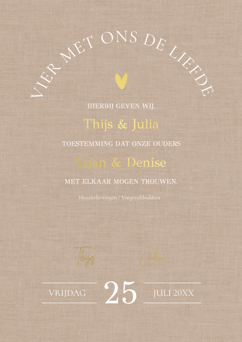 Kinderakte huwelijk beige typografie hartje goudfolie