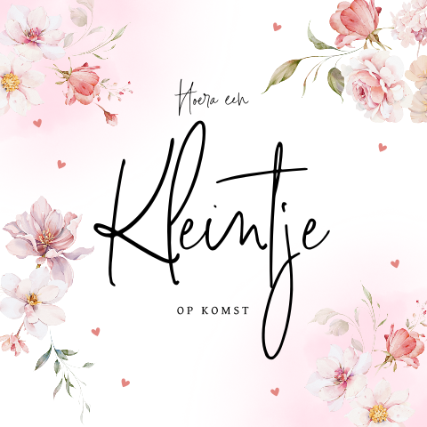 Felicitatie kaart zwangerschap roze bloemen waterverf bloemen
