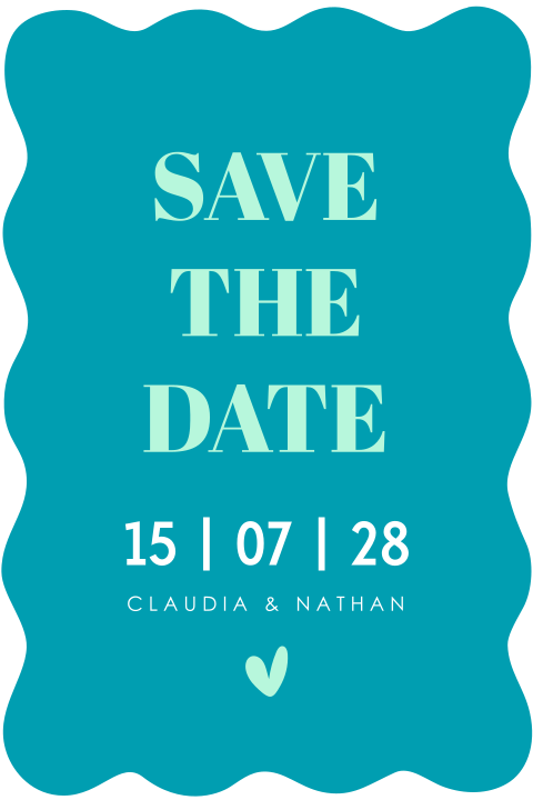 Save the Date kaart originele vorm zeegroen typografie