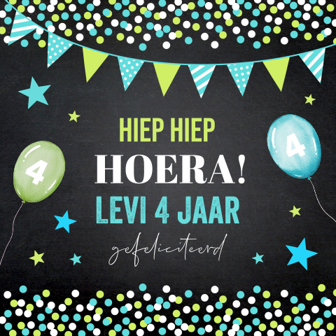 Verjaardagskaart voor een kind met slinger en ballonnen