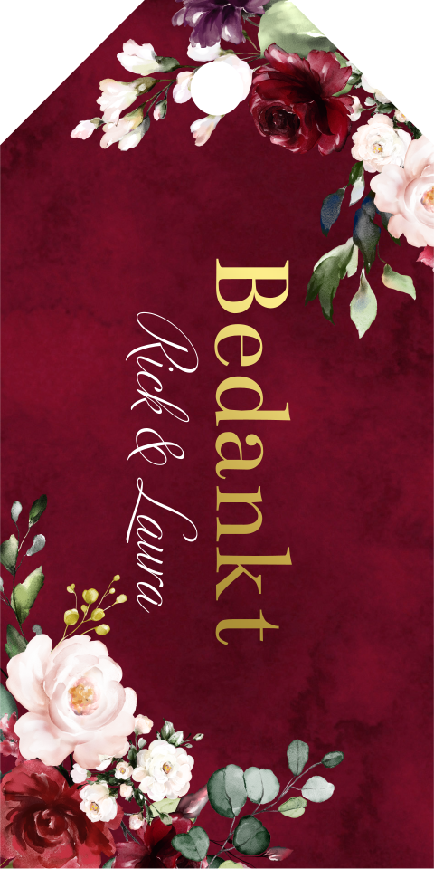 Labeltjes bedankt rood bloemen |  16 stuks