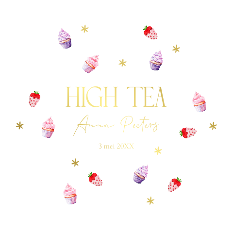 High Tea Party uitnodiging bloem vorm goudfolie