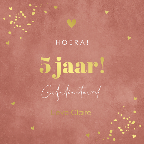 Verjaardagskaart kind meisje roze roestbruin goudfolie