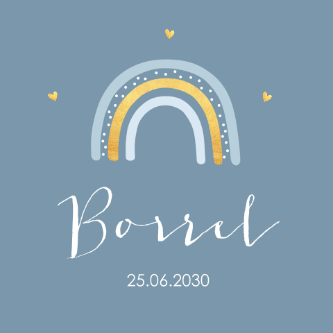 Kraamborrel uitnodiging jongen regenboog blauw