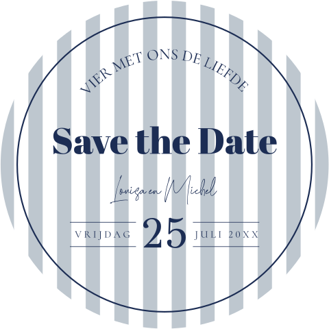 Save the Date kaart rond strepen blauw