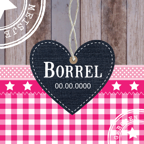 Kraamborrelkaart hart hout