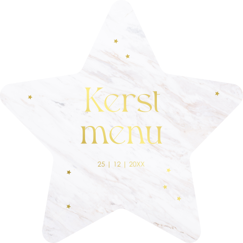 Kerstmenukaart ster wit marmer goudfolie