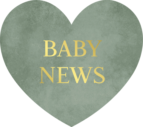 Sluitsticker hartje groen "baby news" goudfolie