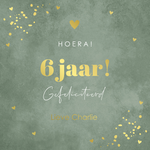 Verjaardagskaart kind groen goudfolie