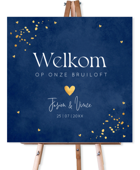 Welkomstbord huwelijk bruiloft donkerblauw goudlook