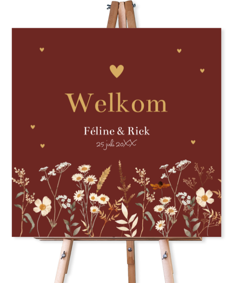 Bruiloftsbord rood veldbloemen vierkant