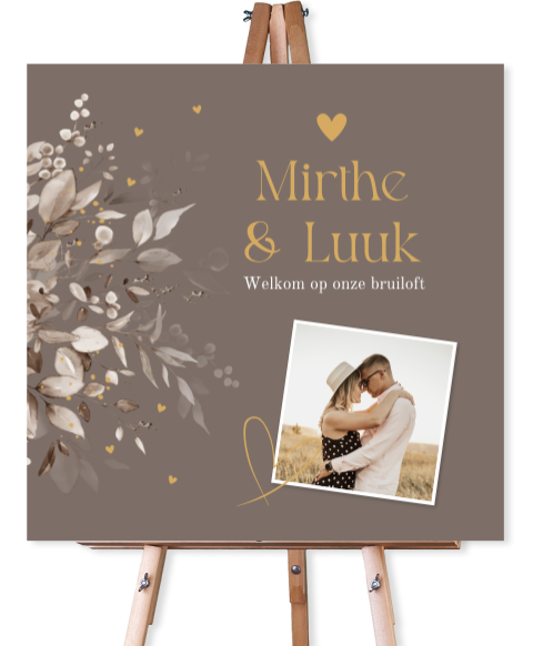 Bruiloftsbord bruin taupe floral bladeren en foto