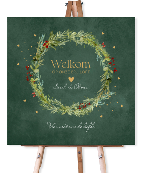 Bruiloftsbord kerstkrans groen vierkant