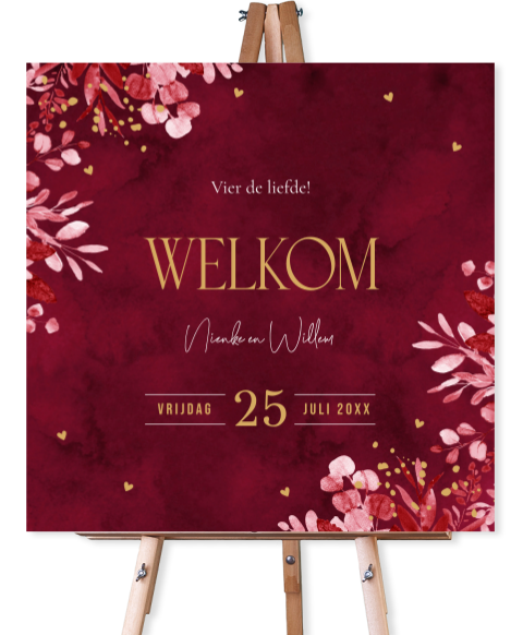 Bruiloftsbord rood floral leaves botanisch 70x70 cm