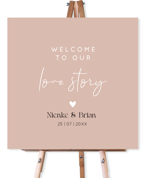 Bruiloftsbord roze welcome to our love story