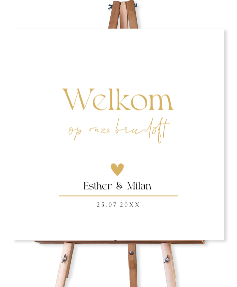 Bruiloftsbord wit typografie welkom op onze bruiloft
