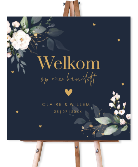 Bruiloftsbord blauw bloemen botanisch  70x70 cm