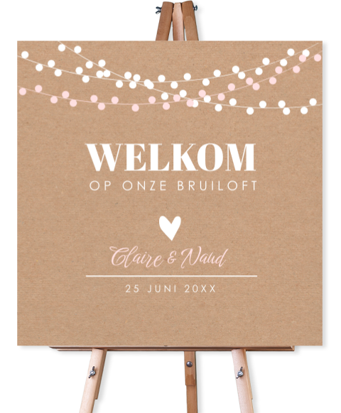 Bruiloftsbord kraftlook slingers roze bruin