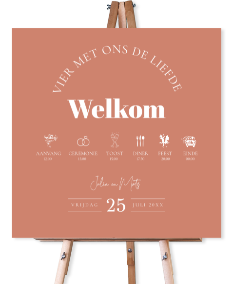 Bruiloftsbord terraroze welkom bruiloft icoontjes 70x70 cm
