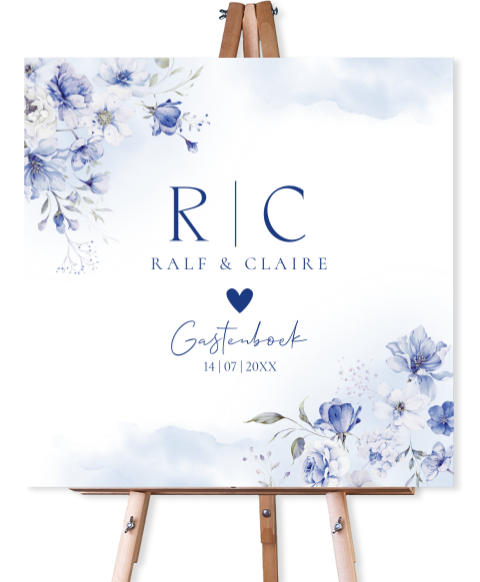 Bruiloftsbord bloemen blauw waterverf 70x70 cm