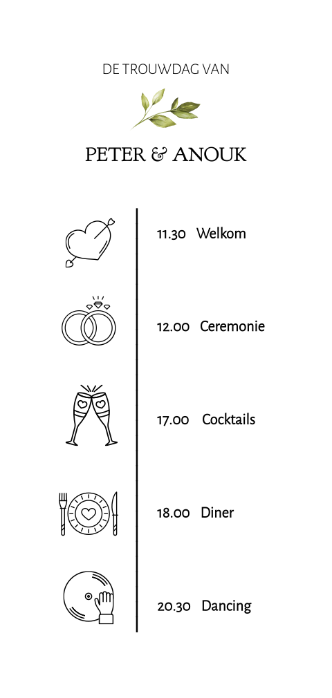 Strakke langwerpig trouwkaart blad met iconen