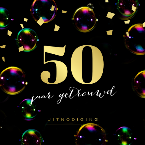 Bellenblaas uitnodiging 50 jubileum zwart folie