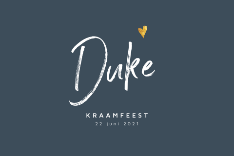 Stoere uitnodiging kraamfeest in donker blauw