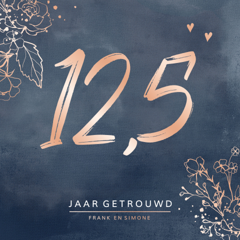 12,5 jaar getrouwd uitnodiging blauw watercolor foliedruk