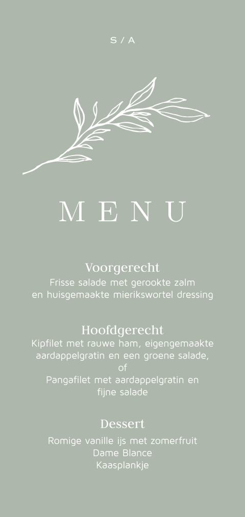 Modern clean enkele menukaart grijsgroen met takje