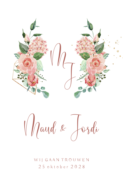 Romantic chic trouwkaart botanische trouwkaart rozen