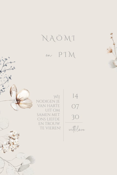 Trouwkaart met wilde bloemen