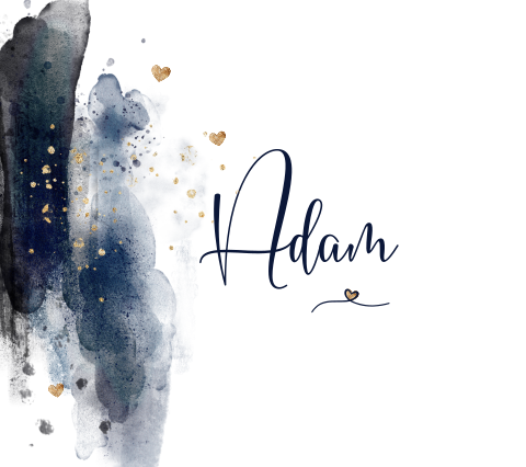 Uniek Belgisch vierkant geboortekaartje blauw watercolor en hartjes