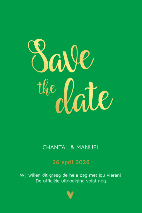 Hippe save the date trouwkaart met écht goudfolie druk