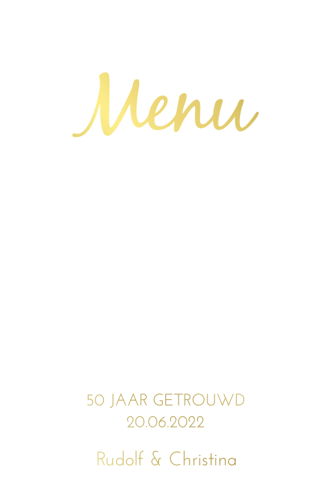 Stijlvolle menukaart huwelijksjubileum met goudfoie