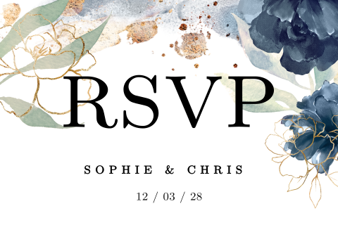 Sunset flowers rsvp kaartje bij trouwkaart blauw