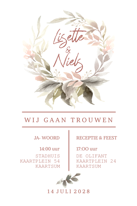 Moderne huwelijksuitnodiging met pastel waterverf bloemen