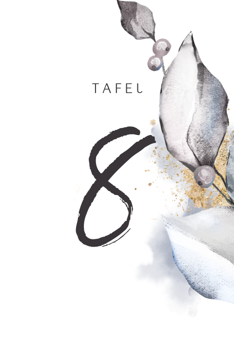 Tafelnummer kaart trouwen lila blad watercolor