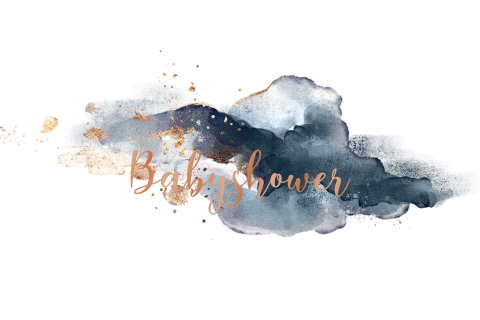 Babyshower donkerblauw watercolor brush koperfolie