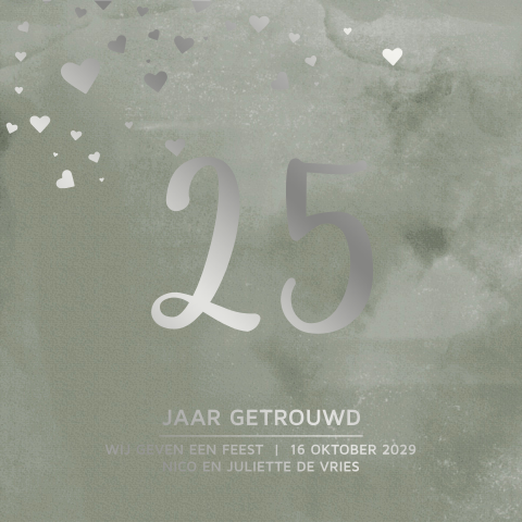 25 jaar getrouwd uitnodiging mint aquarel en echt zilverfolie