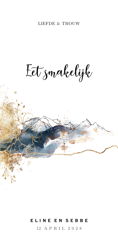 Dubbele menukaart winter mountain watercolor zelf maken