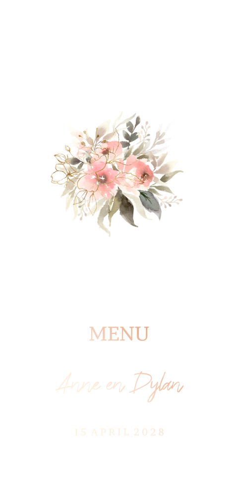 Soft flowers watercolor menukaart bloemen folie druk