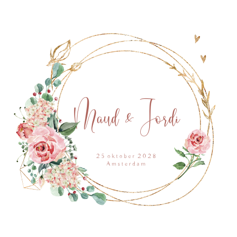 Trouwkaart Industrial romance met aquarel rose rozenbloemen