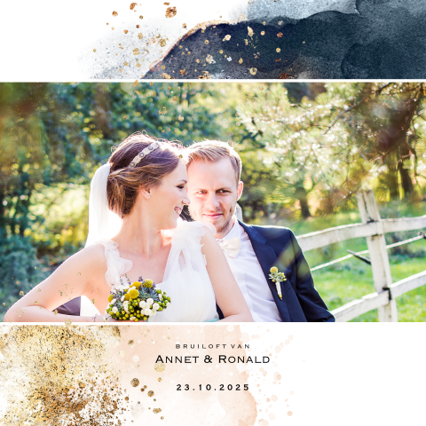 Navy blue watercolor trouwen bedankkaart met foto