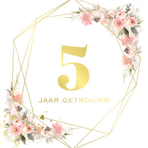 Uitnodiging 5 jarig huwelijksjubileum watercolor bloemen