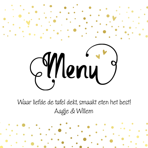 Huwelijksjubileum menukaart sierletters en goudfolie